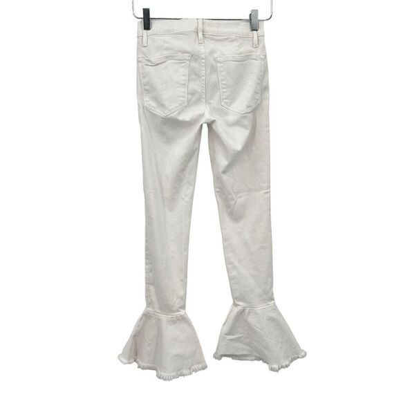 FRAME Le Skinny de Jeanne 24 Flounce Ankle Jeans Raw Edge Hem White Bell Bottom - Picture 8 of 11
